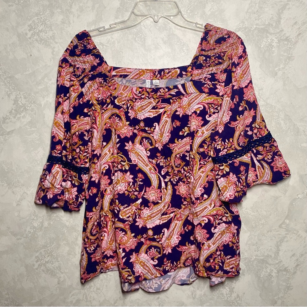 Cato 3/4 bell sleeve square neck blouse